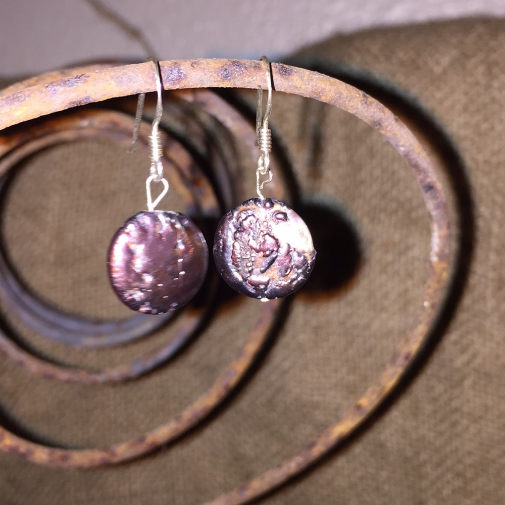 ❤️Black coin pearl earrings set in Sterling